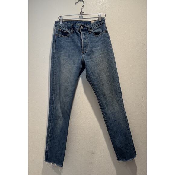 Levi's Denim - Levi's Jeans Women's Size 26 White Oak Cone Denim Cropped Blue Frayed Hem Button
